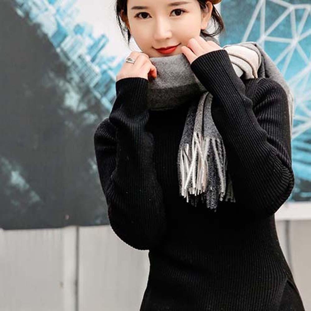 Polyester Classic Plaid Scarf Soft Long Neckscarf with Tassel Large Knitted Wool Scarf  Winter