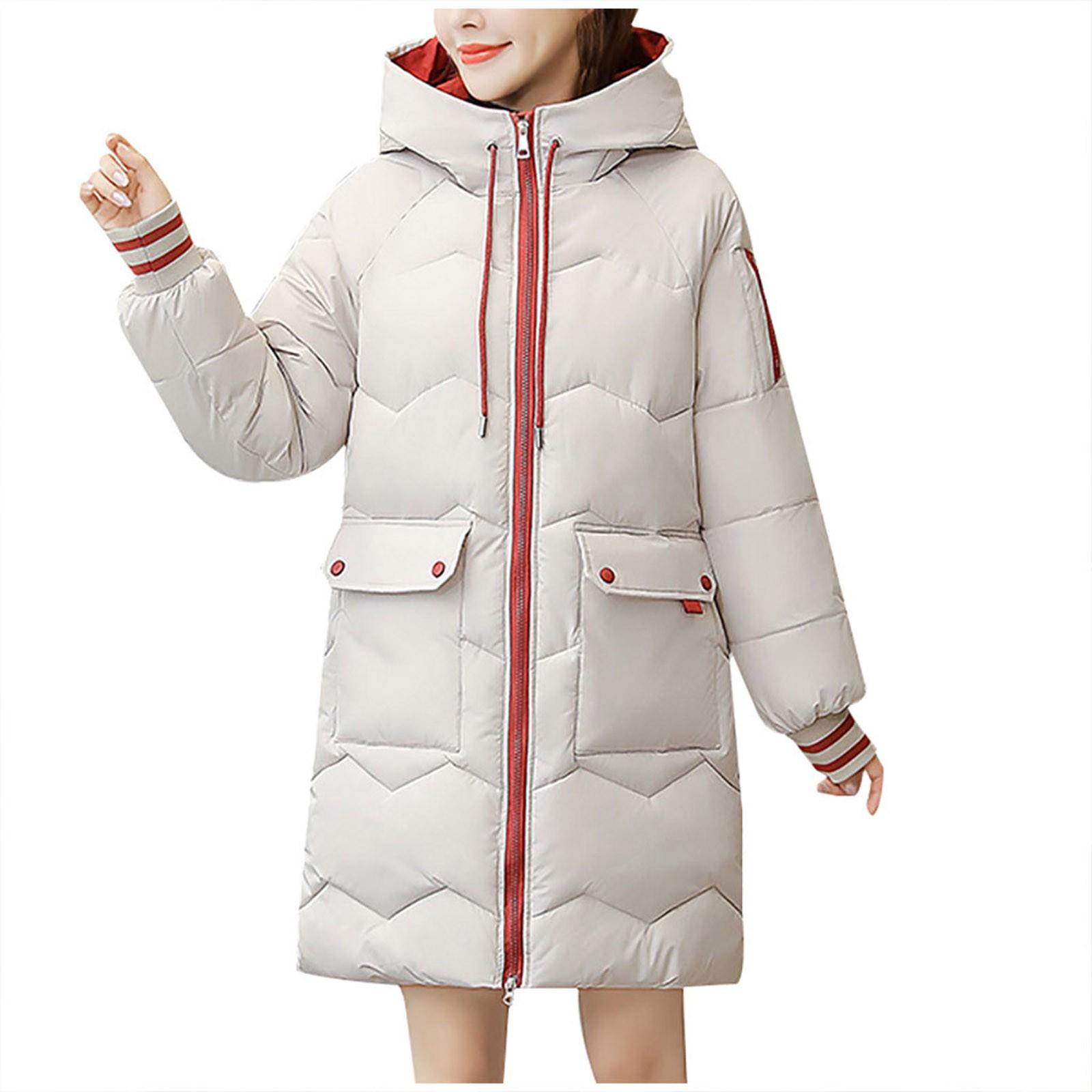 

Женская зимняя куртка, теплое пальто с капюшоном на молнии, толстое пальто, верхняя одежда с карманами XXXL белый