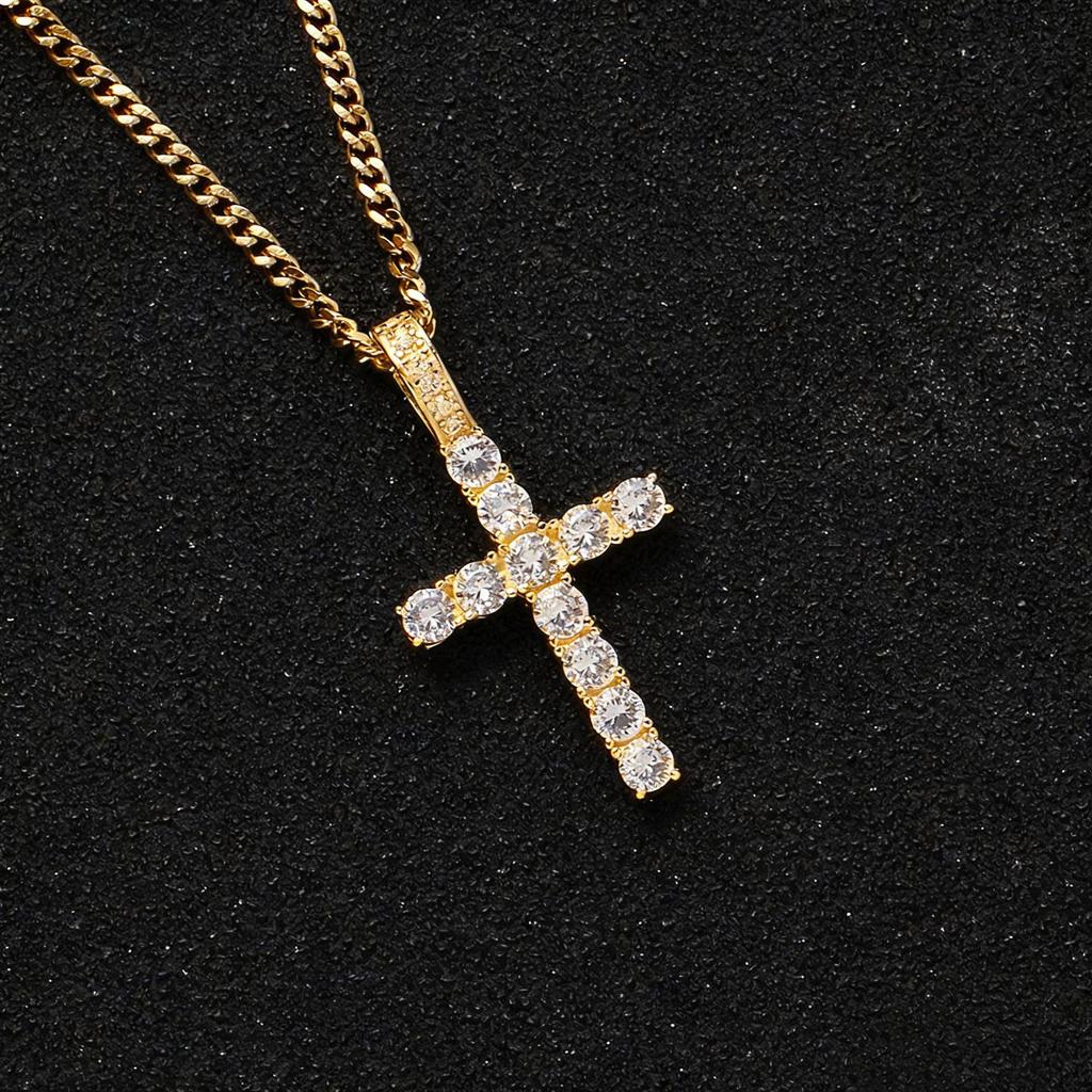 European-American Hip-hop Inlaid Diamond Cross Titanium Steel Necklace: High-end Unisex Sweater Chain