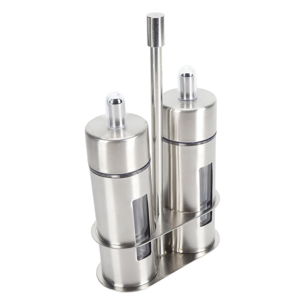 Oil and Vinegar Cruets 80ml Stainless Steel Olive Oil Dispenser Bottle Set with Base Stand Transparent Window for