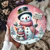 1pc Vintage Round Metal Tin Sign Pink Snowman Mouse Wreath Wall Decor Home Kitchen Indoor Outdoor Welcome Winter
