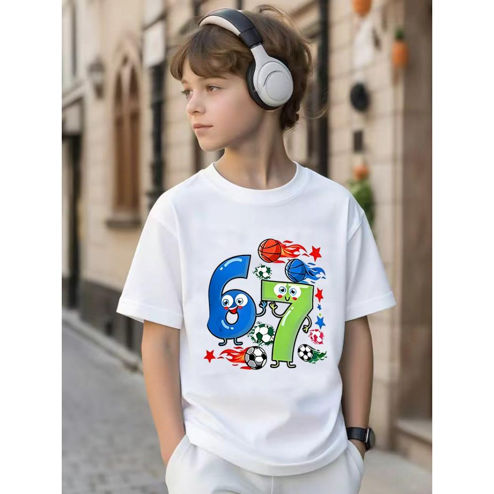 

Fashion Kids T-Shirt 67 Number Basketball And Football Graphic Print Boy and Girl Tees Top Summer Short Sleeve Casual Outdoor Kids Clothing 100