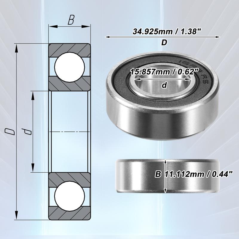 Motoforti 2-8 Pcs 1623-2RS 15.857x34.925x11.112mm Double Rubber Shield Single Row Deep Groove Ball Bearings Silver Tone