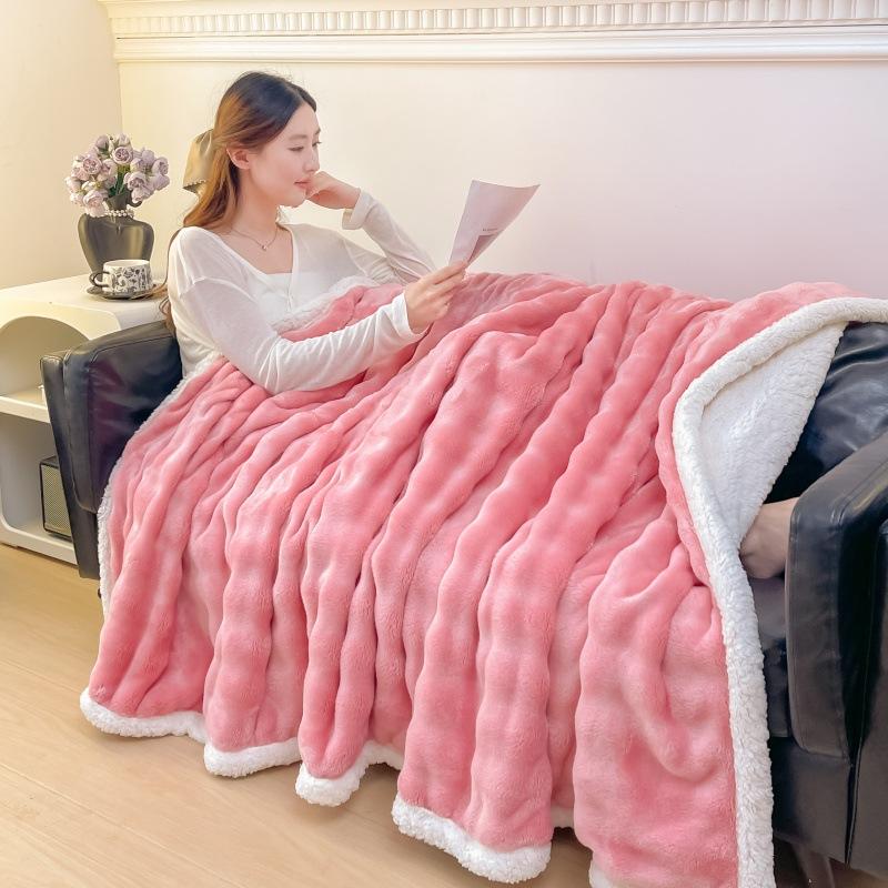 Nordic Style Bubble Lamb Wool Double-layer Blanket Four Season Universal Plush Thickened Multifunctional Public Room Nap Blanket