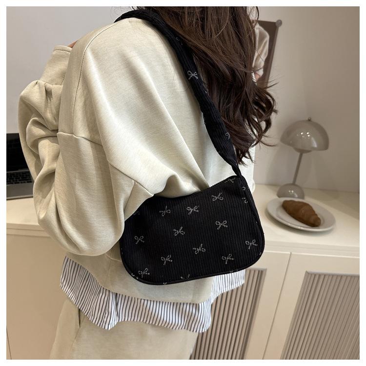 Cotton Bow Knot Shoulder Bag For Women, Chic Crossbody Purse, Minimalist Handheld Tote KTB