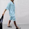 2024 Spring/Summer New European and American Casual Loose 7/4 Sleeve Jacquard Knitwear Top Shorts Men's Set