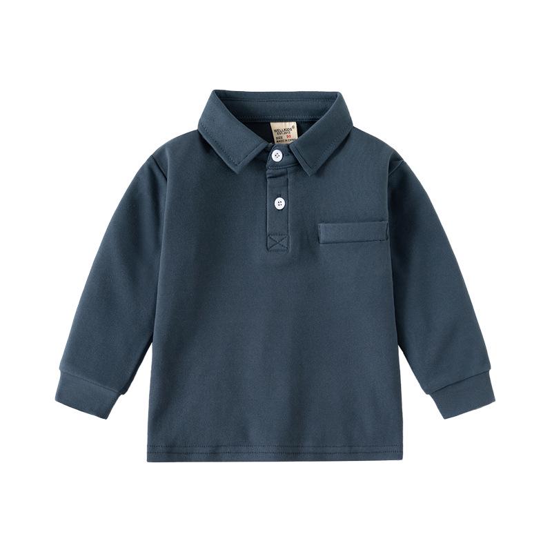 Children's 2024 Long-Sleeve Polo Shirt: Thickened Lapel Korean-Style Top for Boys - Autumn Collection.