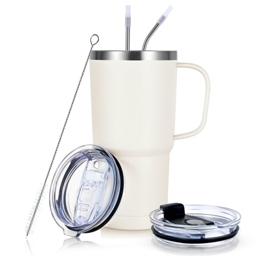 Livole Vacuum Insulated Tumbler with Handle, Keeps Hot or Cold, 600ml Capacity, Coffee Cup, Travel Mug, Large Capacity with Lid, Stainless Steel Doubl