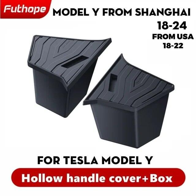 Futhope Car Trunk Side Storage Box For Tesla Model Y 2018-24 Hollow Cover Organizer Flocking Mat Partition Board Stowing Tidying