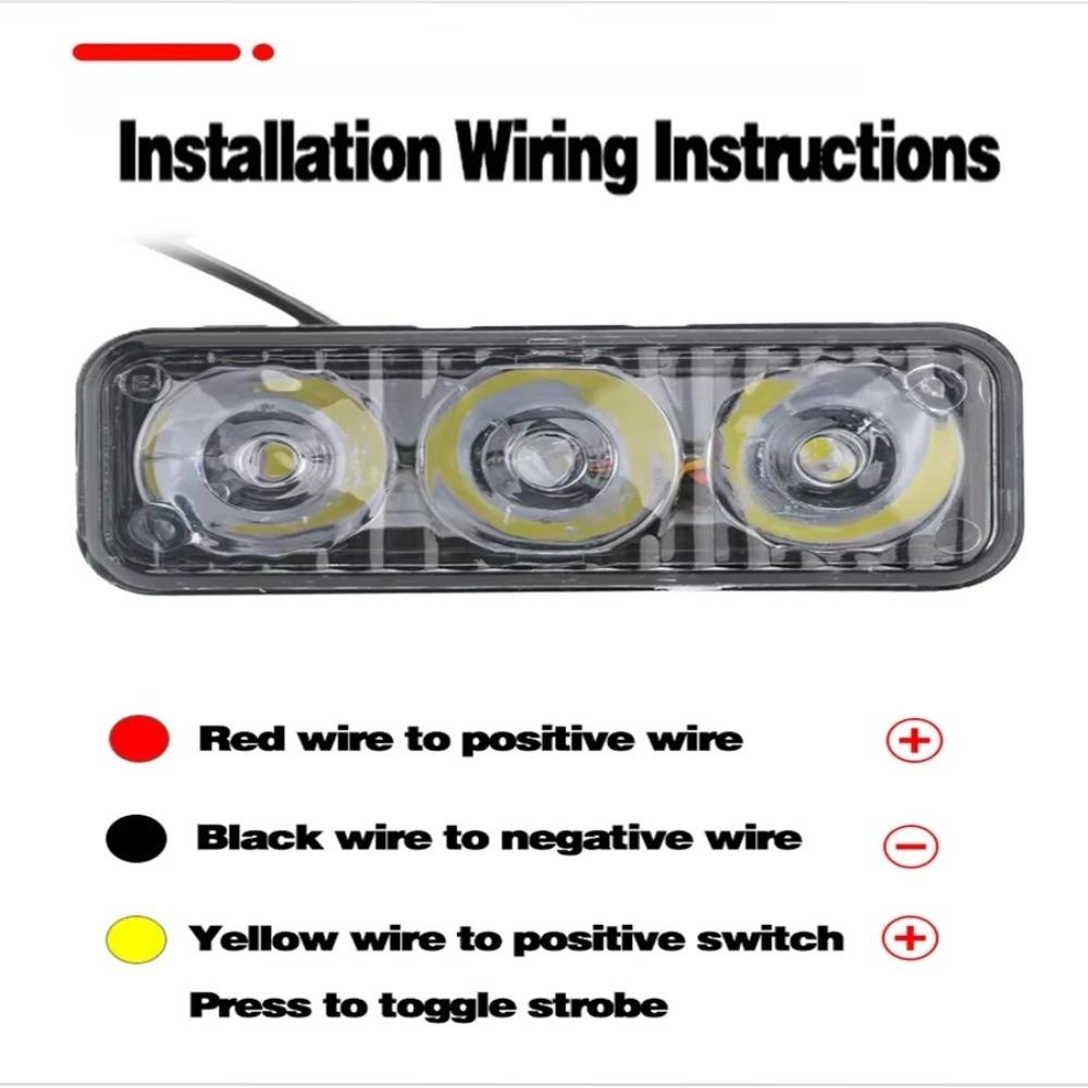 3 LED Daytime Running Light Waterproof IP67 Car Motorcycle DRL Constant/Flash