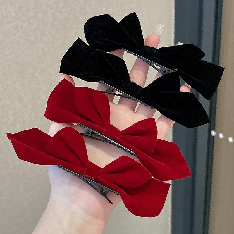 2pcs Velvet Bow Hairpin Side Clip Bangs Clip Princess Head Small Clip Headdress 2025 New Fashion Hair Accessories Hairgrip