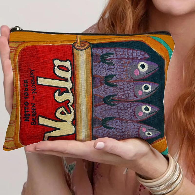 Retro Sardinen Olivenöl Design Vintage Leinwand Kosmetiktasche Einfach Große Kapazität Make-up Tasche Weibliche Reise Clutch Kulturtasche