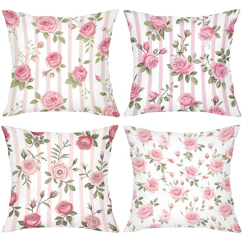 Pink Rose Floral Pattern Pillows for Home Decor Polyester pillowcase, sofa decorative cushion cov Headboard Pillow
