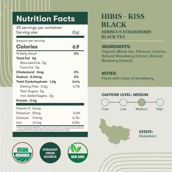 LUXMI Estates Hibis-Kiss Black Tea 25 Teas Bags (50 Gm) Pack | Certified Organic Black Tea|Hibiscus Strawberry|Herbal Tea