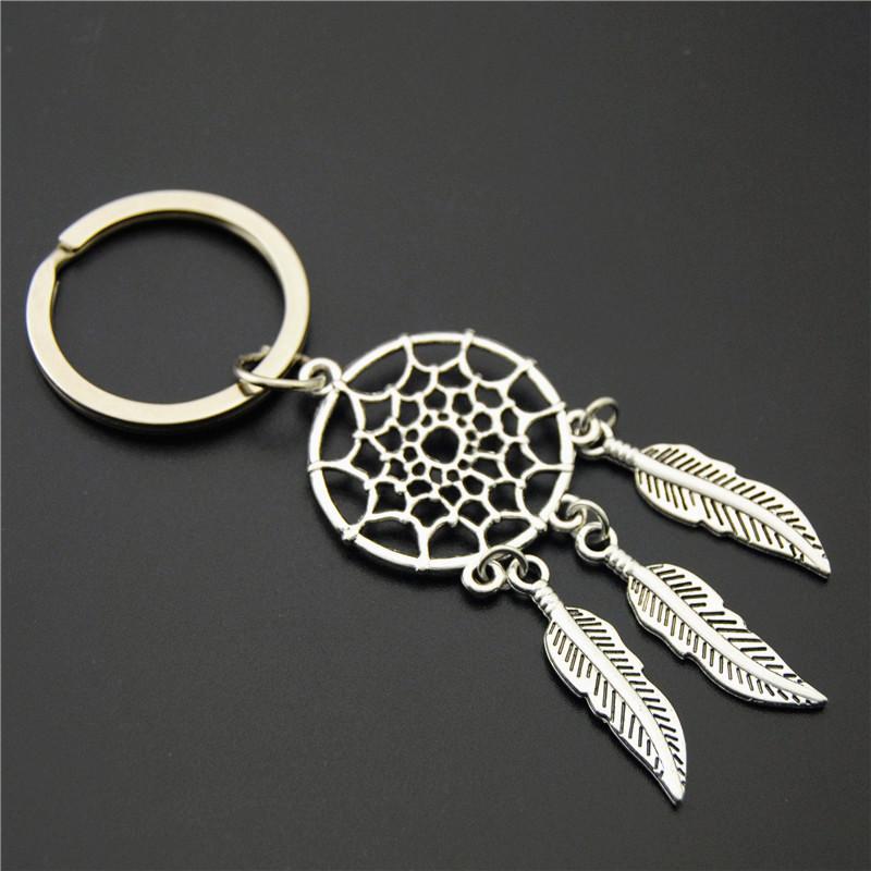 1pc Dreamcatcher Key Chains Flower Round With Feather Pendant Diy Handmade Gift For Women E885/E861 Bag Charm