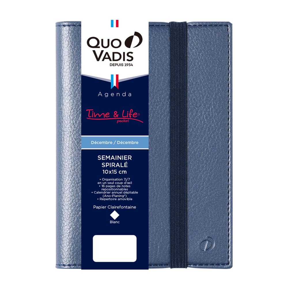 

QUOVADIS Time & Life 10x15 2026 Diary (Weekly Vertical, Starts December 2025, A6 Slim 10x15cm, French Edition) bluemetallic qv539mbl