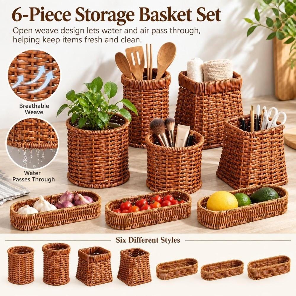 Household Rattan Wicker Basket Restaurant Serving Tabletop Display