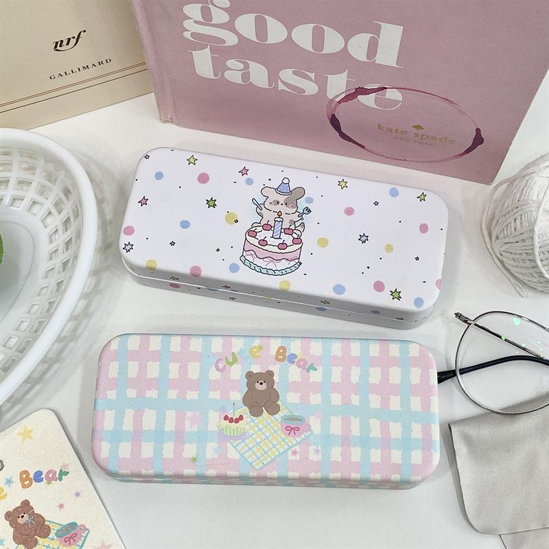 Cute Cartoon Bear Dog Glasses Case for Girl Travel Portable PU Leather Anti-pressure Dustproof Organizer Sunglasses Storage Box