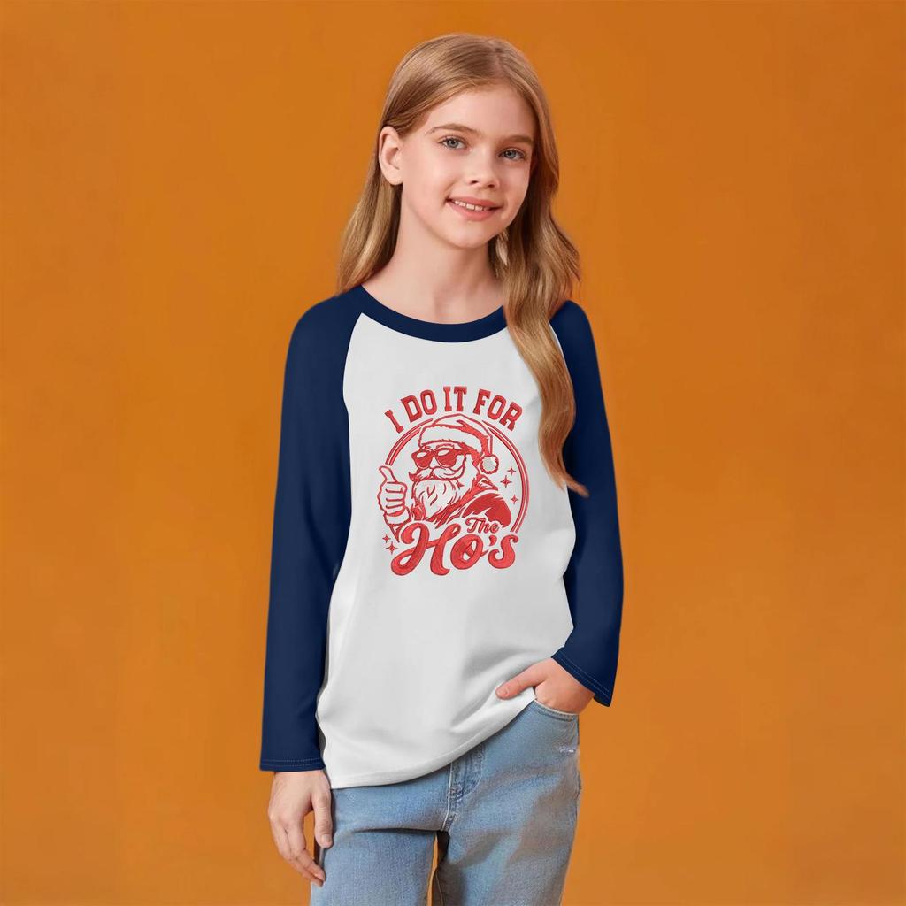Kids' Fashionable Comfortable Christmas Print Neck Pullover Long Sleeve Top