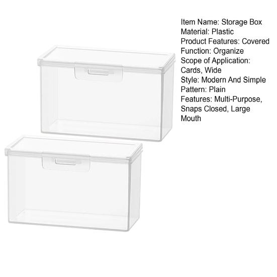 2Pcs Clear Plastic Card Storage Box Multi-Purpose Snaps Closed Large Mouth Easy Access Transparent Small Item Organizer