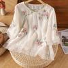 Literary Retro Embroidered Cotton Linen Shirt Summer Casual Zen Tea Clothes Shirt Top