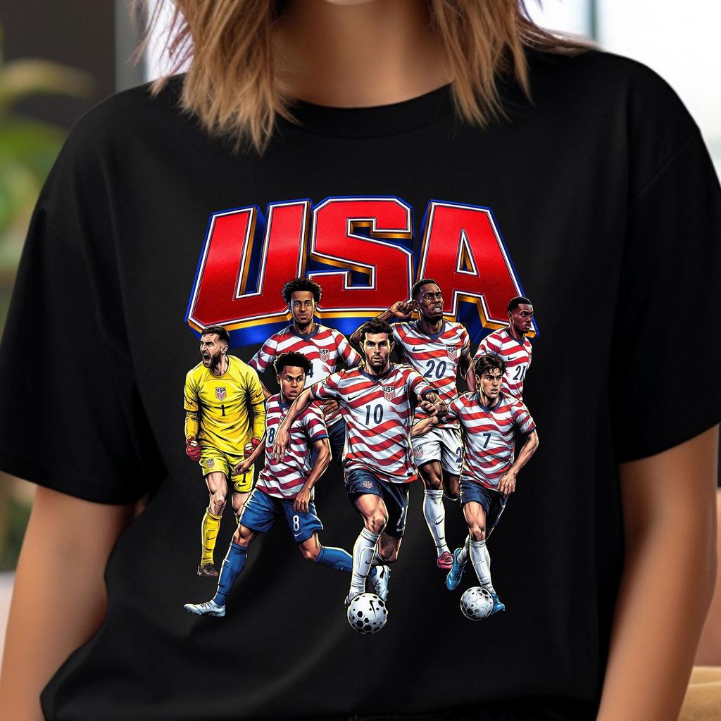 Football Player PNG T-Shirt Design: USA Soccer Comic Image Graphic Tee Sublimation (Instant Download)