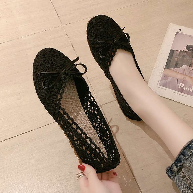 Doudou Shoes Women's 2025 Summer New One-pedal Outer Wear Fashion Casual Hollow Breathable Linen Round Head Sandals Women