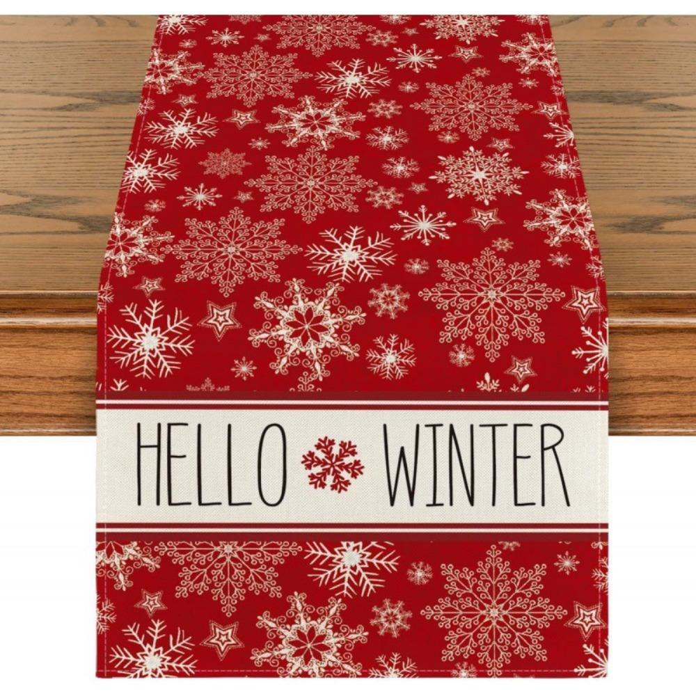 Christmas Snowflake Table Runner Durable Linen Dining Tablecloth Stain Resistant Holiday Decor