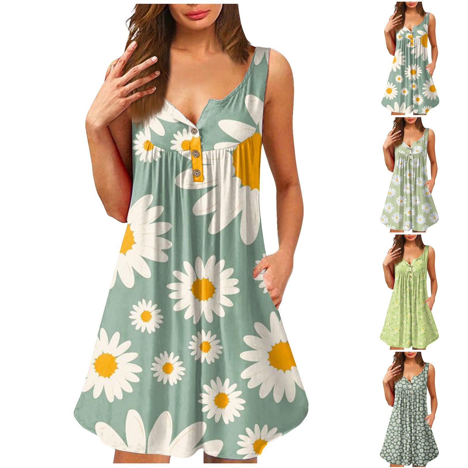 

Женское платье-майка, летнее плиссированное мини-платье, милое струящееся пляжное платье-туника без рукавов, платье-майка, платье на пуговицах с v-образным вырезом