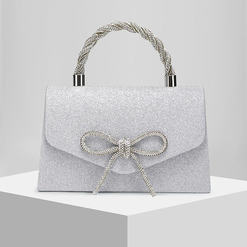 

New high-end banquet bag dress, versatile clutch bag, crossbody celebrity, fashion diamond-encrusted bow chain серебряный