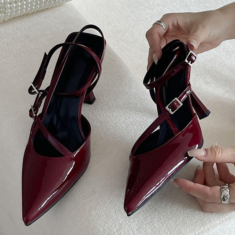 

Модная Новая Обувь Винно-Красные Модные Туфли-Лодочки с Ремешком на Щиколотке Женские Туфли на Высоком Каблуке Женские С Острым Носком Вечерние Женские Туфли на Каблуке Сандалии 35 вино красного