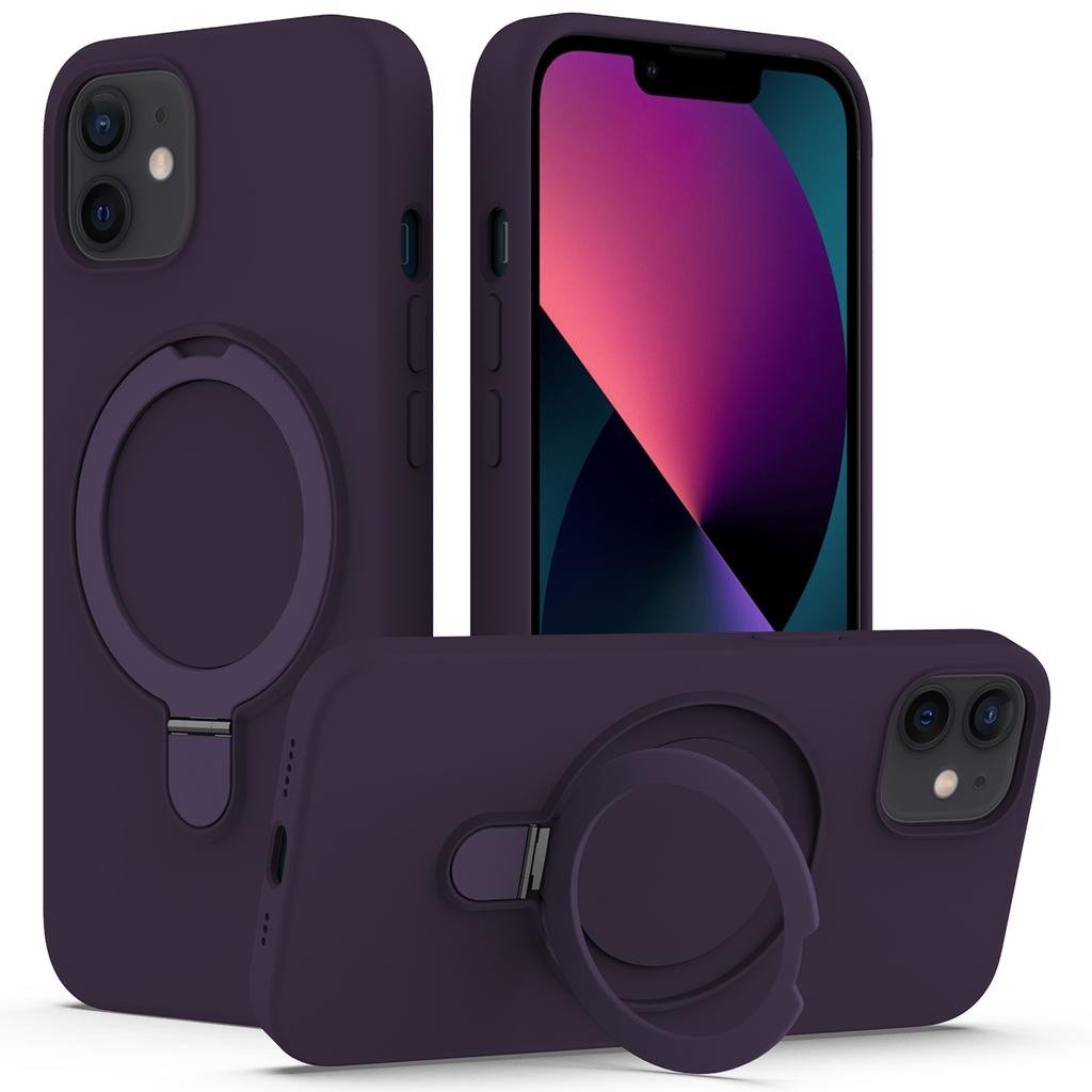 For iPhone 11 Magnetic Case with Ring Kickstand PC+Silicone Drop-Proof Phone Cover