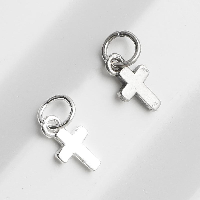 S925 Sterlingsilber Kreuz Anhänger Seil Armband Halskette: Retro DIY Personalisierter Schmuck mit Perlen