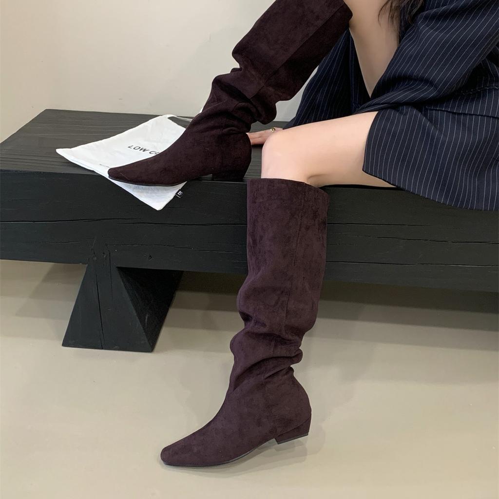 2025 autumn and winter new fashionable versatile inner height increase pointed head thin medium tube boots women's shoes long tube straight ride