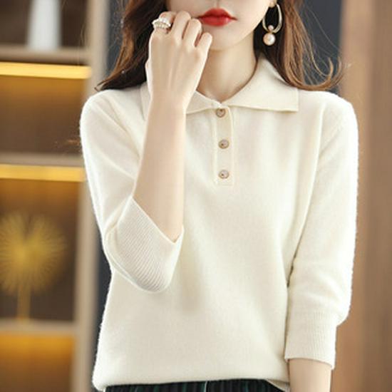 Autumn/Winter 2021 Long-Sleeve Square Collar Knit Wool Dress for Women - Knee-Length
