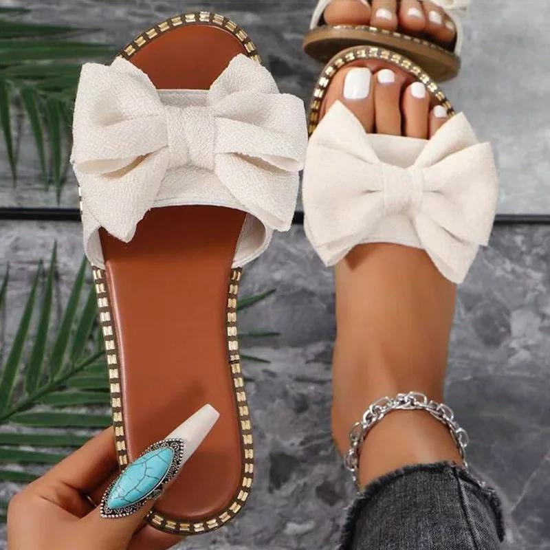 Women's Sandals Sweet Bow Summer Shoes Women Flat Sandals Inddor Outdoor Slippers Women 2025 New Sandals Summer Footwear Female