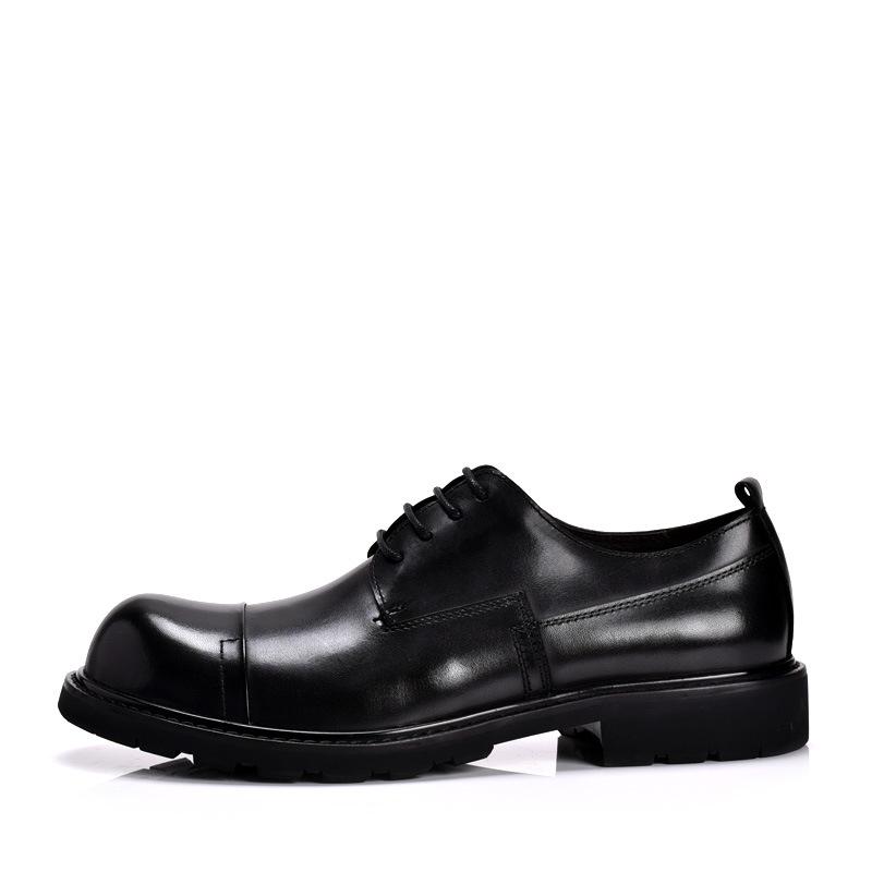 Men's Genuine Leather Low-Top Business Casual Lace-Up Shoes with Thick Sole and Round Toe