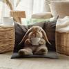 1Pc Lop-Eared Rabbit Holding Cup Printed Throw Pillow Cover, Suitable For Sofa,Bedroom,Living Room,A Fun Gift For Animal Lovers.