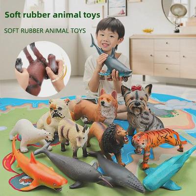 "Animal Simulation Soft Gel Toys: Cat, Dog, Shark, Elephant, Tiger Ornaments & Dolls for Kids"