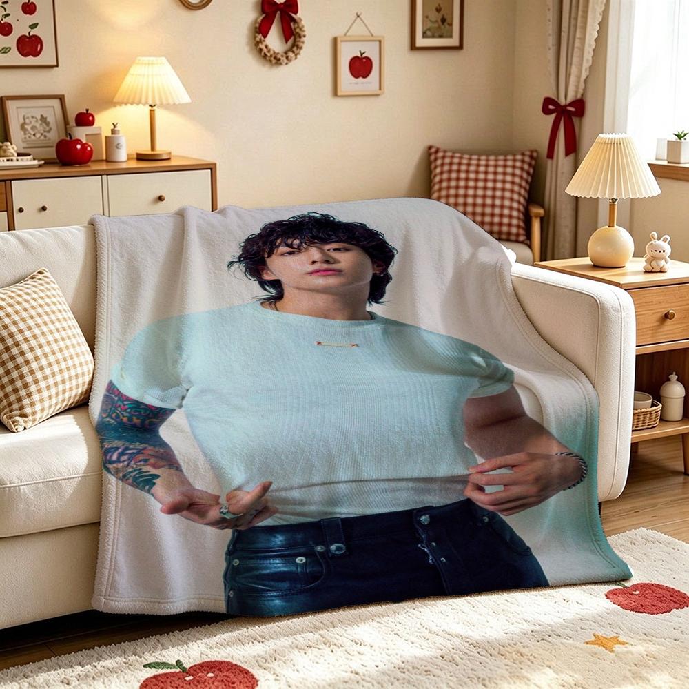 Young Man Against Purple Floral Background Theme Blanket Cozy Comfortable Throw Blanket For Living Room Sofa Bedroom Bed Lightweight Home Decor
