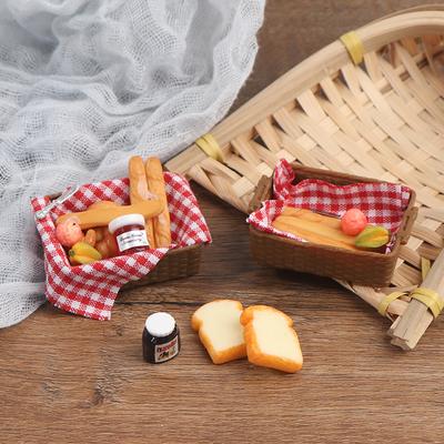 1/12 Dollhouse Simulation Bread Honey Picnic Basket Set Dollhouse Mini Food Decoration Dolls House Kitchen Accessories