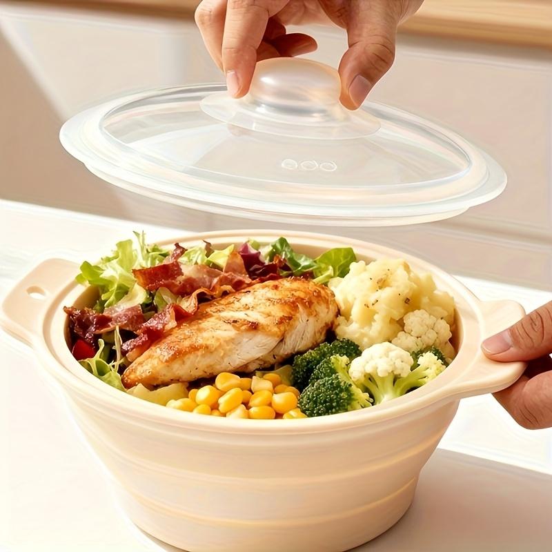Foldable Silicone Steamer Bowl with Lid Food-Grade Microwave Cookware Multi-Use Steamer Bowl for Cooking Camping Dishwasher Safe