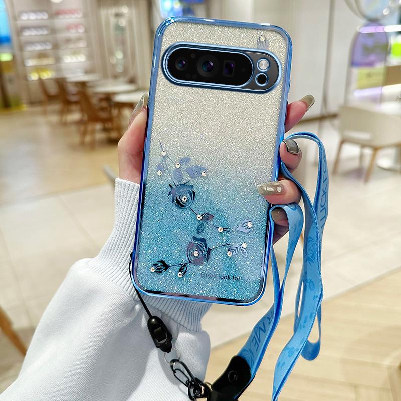 KADEM For Google Pixel 10 Pro XL Case Flower Pattern TPU Gradient Phone Cover with Lanyards