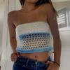 Hollow-out Tube Top Tops 2024 Summer New Sexy Sexy off-Shoulder Short Color Stitching Strap Midriff Outfit Knitwear