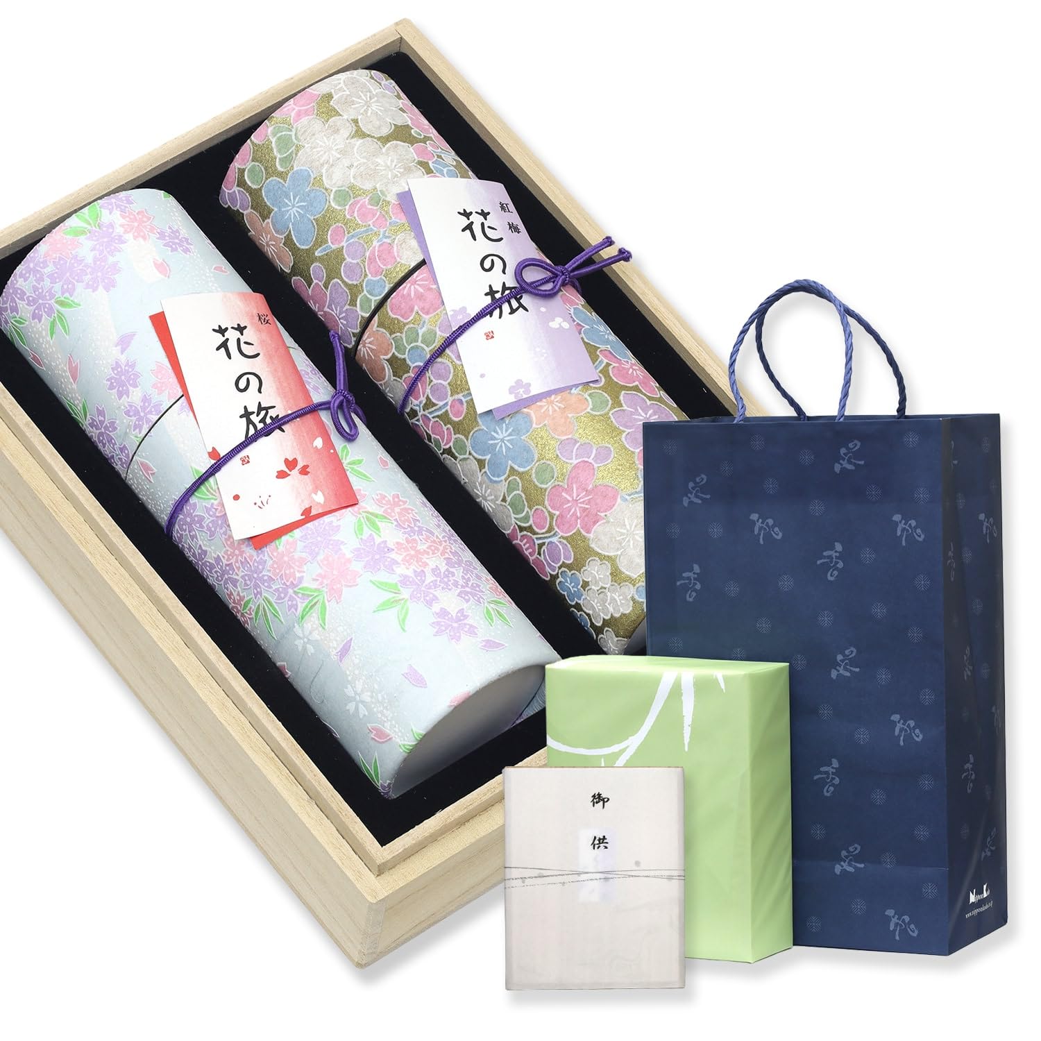 

Sympathy Incense Gift Set in Paulownia Wood Box [Hanakurabe (Compare) Two Types) Sandalwood with Inner Wrapping and Carry Bag Included] Made in