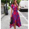 Women Floral Print Long Dresses Summer Sexy V Neck Split Lace-up Dress Female Casual Elegant Short Sleeve Beach Dress Vestidos