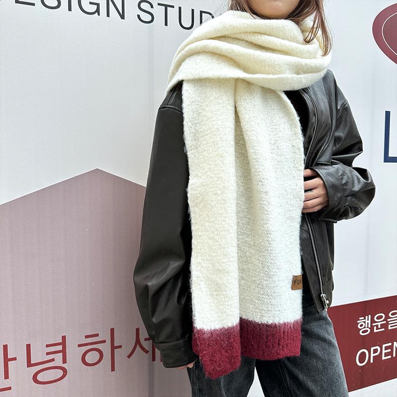 Autumn and winter new thickened long fluffy high-end scarf warm thickened contrasting knitted scarf