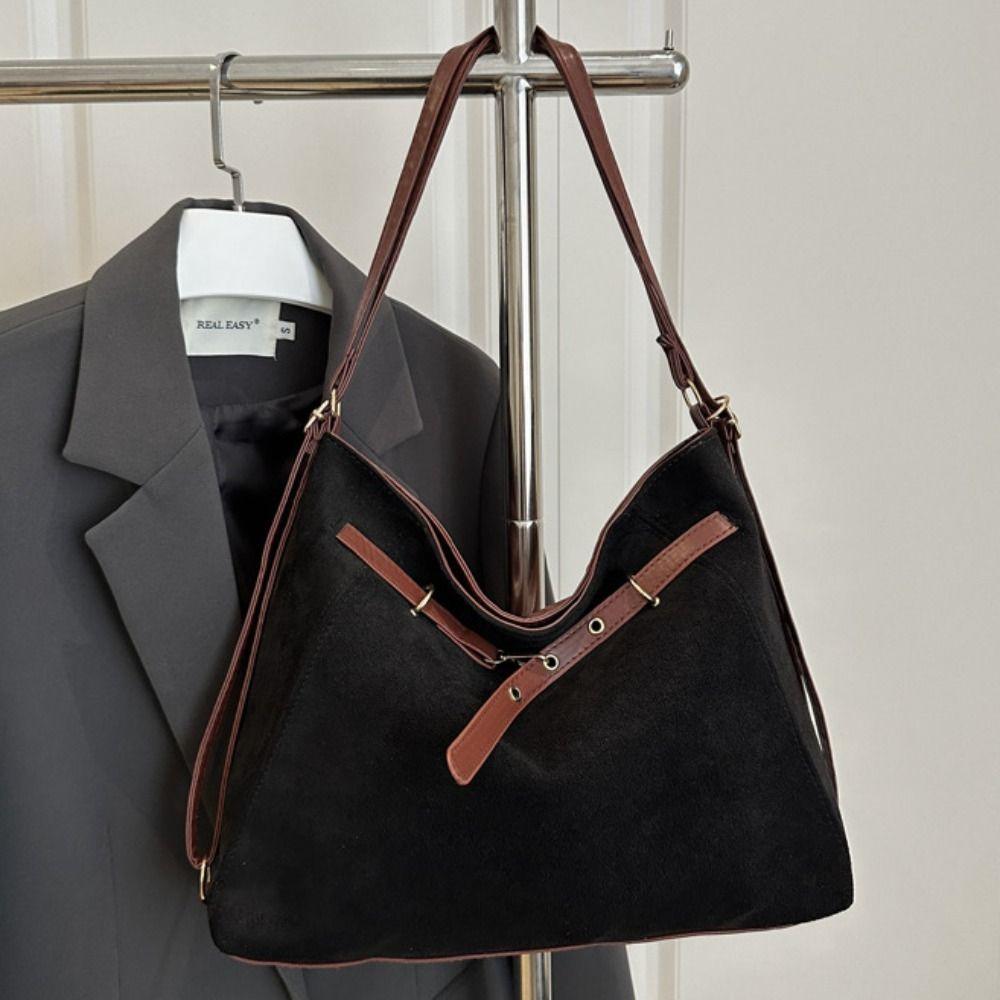 Trendy Large Capacity Suede Tote Bag Vintage Pure Color Retro Crossbody Backpack Handbag Elegant Underarm Bag Shopping