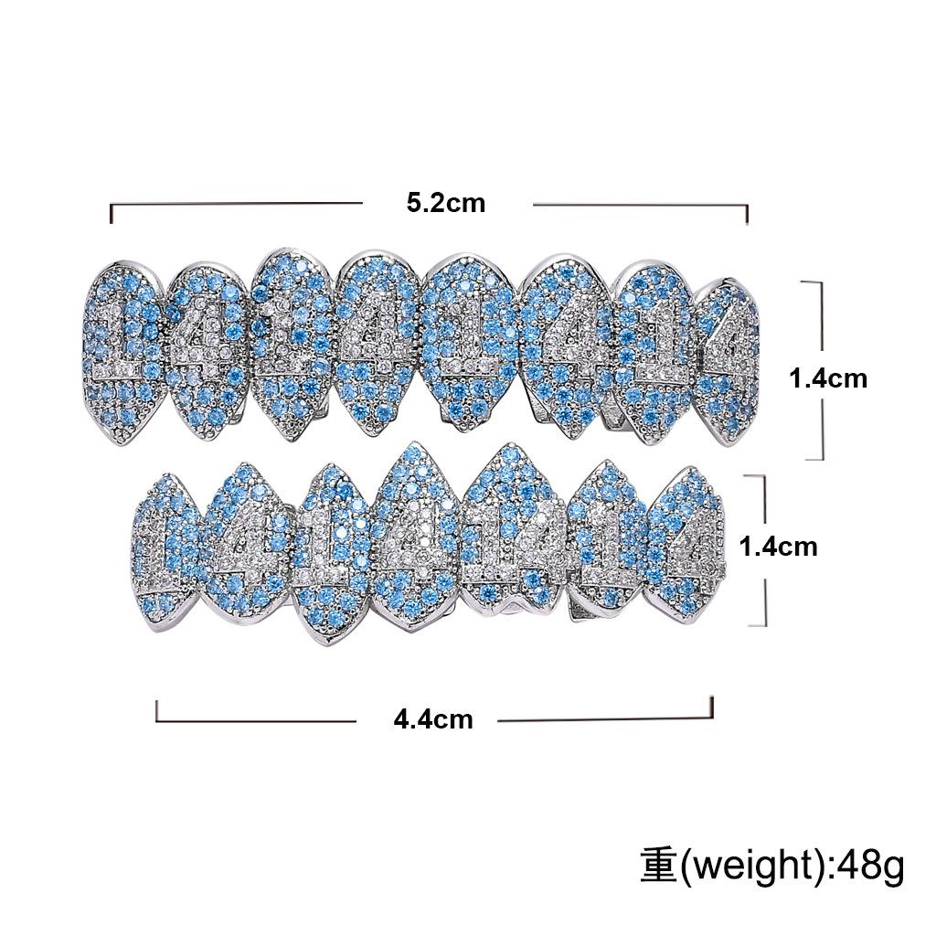 BES Eight Teeth Grillz Rapper Hip Hop Zircon Number Grillz Teeth Real Gold Plated Teeth Grillz Body Jewelry