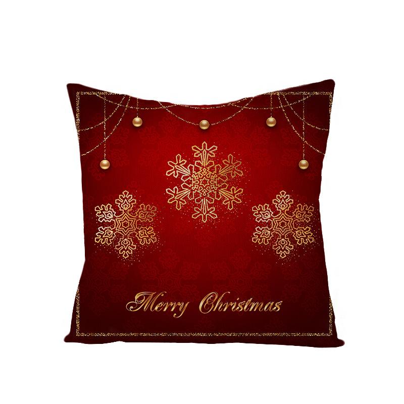 Cartoon Printed Polyester Pillow Cover Christmas Cushion Cushion Cover Red Christmas Home Decoration